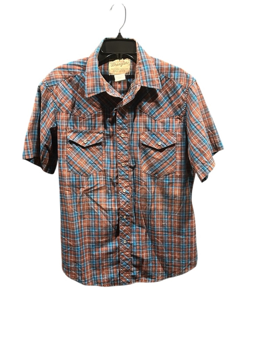 Wrangler Men’s L Plaid Retro Premium Pearl Snap Western Navy Sienna